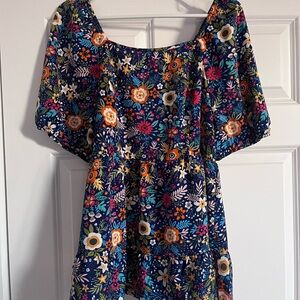 Bloomchic US Size 10 Floral Square Neck Fit and Flair Top